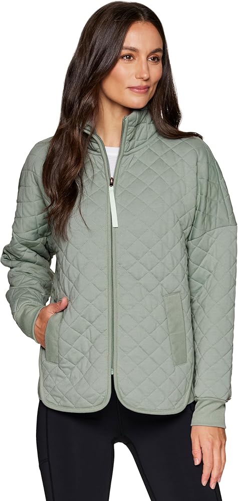 RBX Quilted Zip Up Jacket for Women, Soft Lightweight Mock Neck